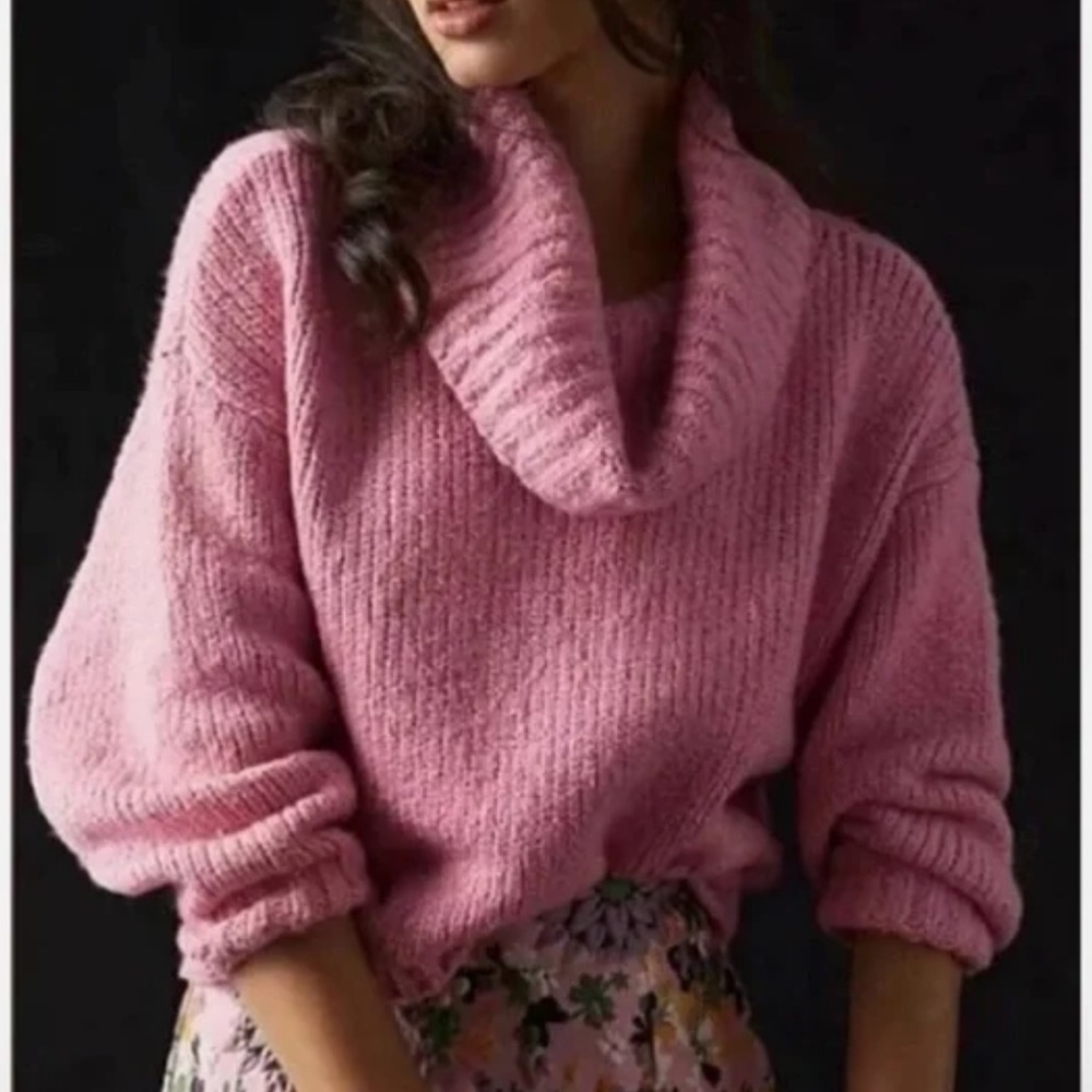 Anthropologie Pilcro Pink Cowl Neck Sweater Chunky Knit Oversized Size XS